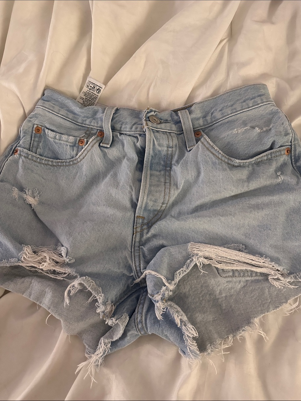 Levi's Light Blue Distressed High-Rise Denim Shorts